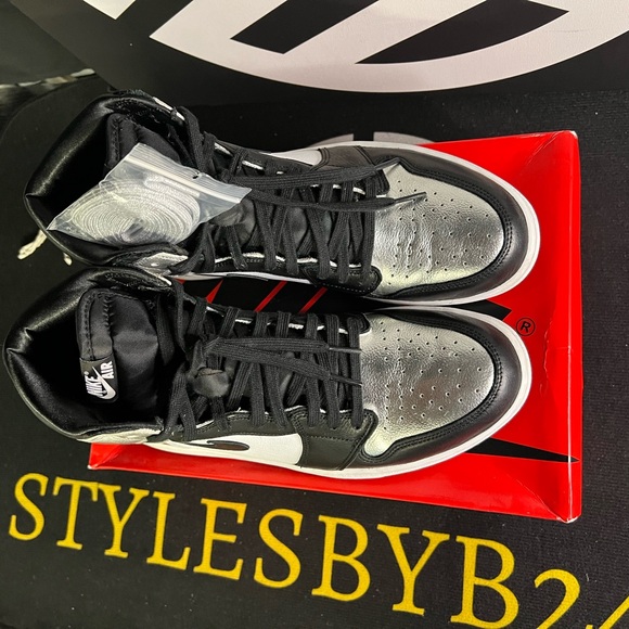 Jordan Black and Silver High-Top Sneakers. W12/M10.5 - Picture 6 of 7